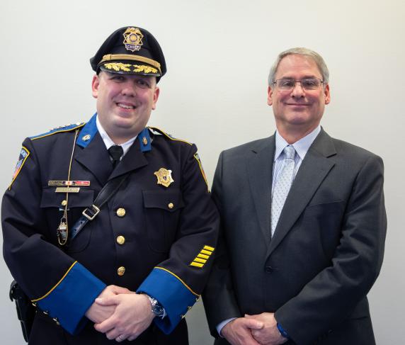 New Police Chief Stephen DiGiovanni (left) with outgoing Police Chief Kevin Ritacco