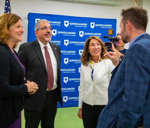 Sec. of Labor and Workforce Development, Rosalin Acosta; QCC President Luis G. Pedraja, Ph.D.; and Lt. Governor Karyn Polito