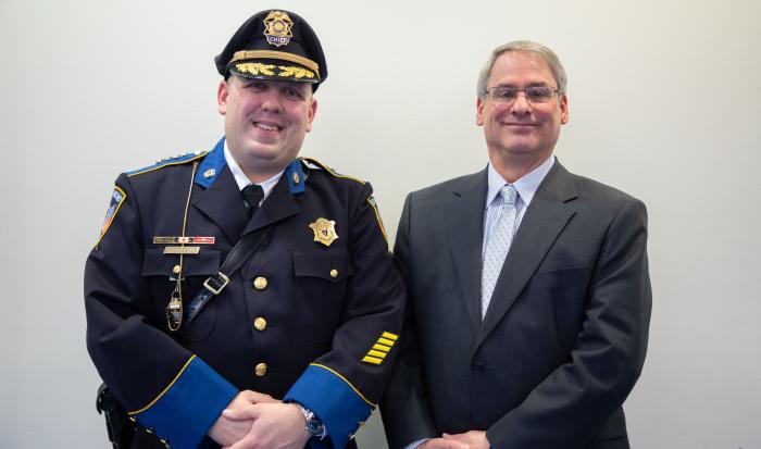New Police Chief Stephen DiGiovanni (left) with outgoing Police Chief Kevin Ritacco