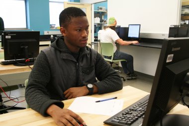 Student uses computer in lab