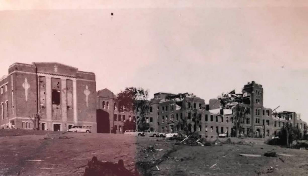 The tornado of 1953 decimated what was to become QCC's Administration building. 
