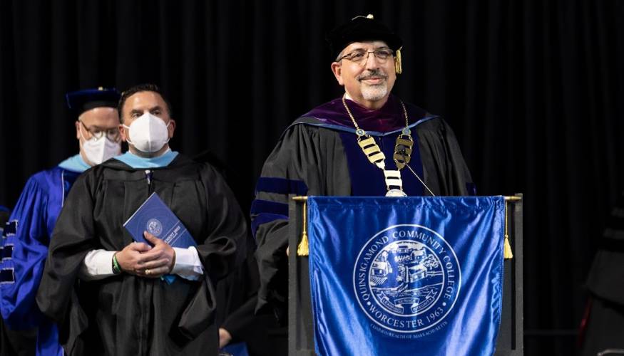 President Luis G. Pedraja, Ph.D. presides over QCC's 57th Commencement Ceremony.