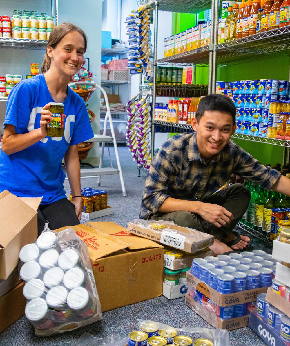 Students volunteer time to work in the HomePlate Food Pantry and Resource Center