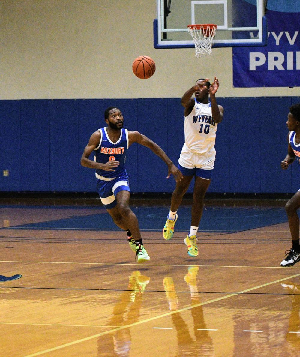 The QCC Wyverns play Roxbury during a Men’s Basketball game in the QCC Gymnasium