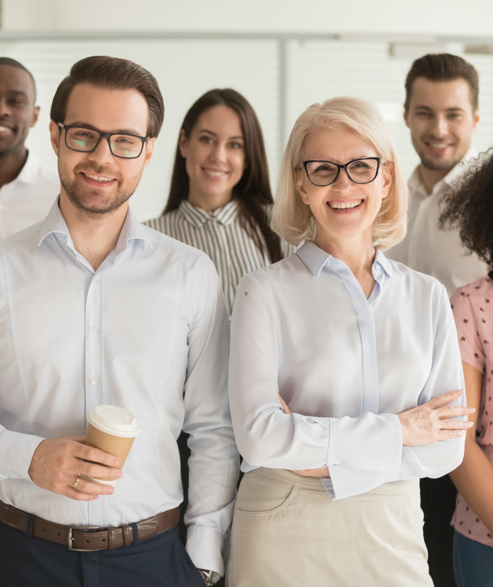 A group of diverse professionally dressed individuals