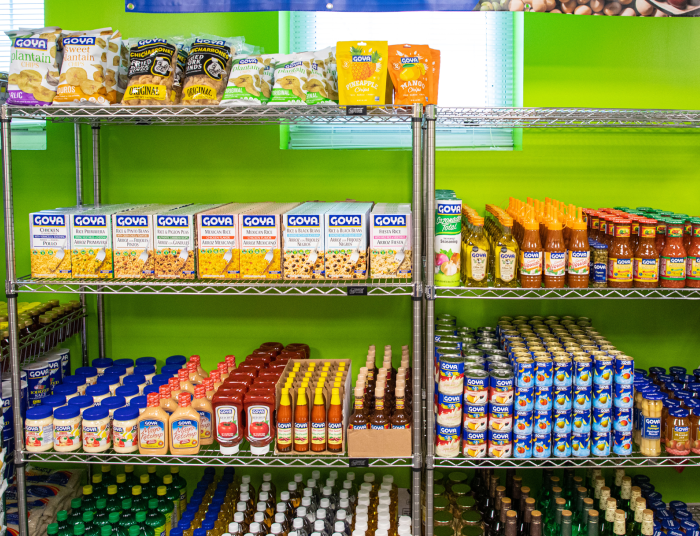 food pantry shelves filled with products