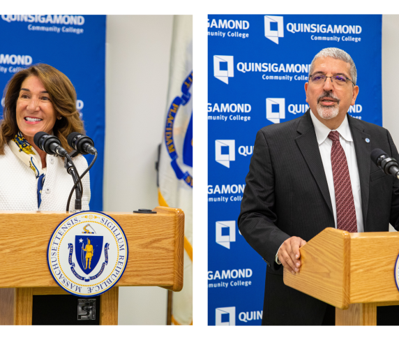 Lieutenant Governor Karyn Polito (l) and QCC President Luis G. Pedraja (r)