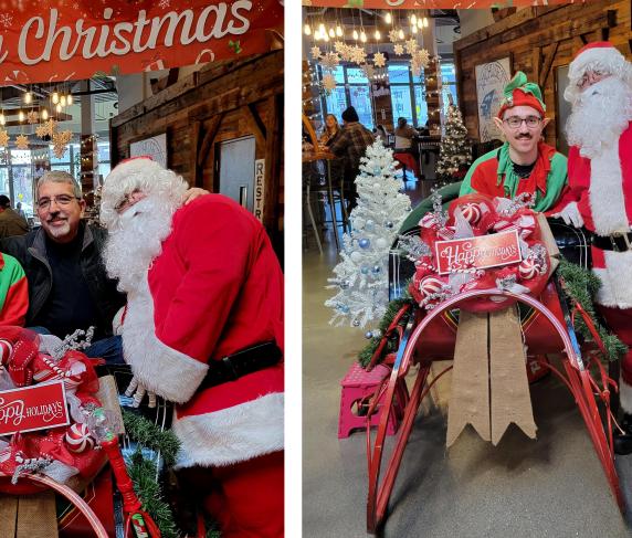 Tyler Wills (left) with QCC President Dr. Luis Pedraja and Santa at the Worcester Public Market
