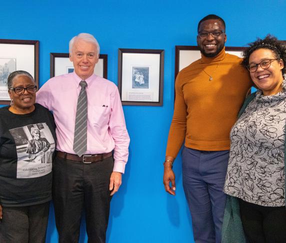 Benetta Kuffour and Frank Morrill with Executive Director of DEI Kevin Lovaincy and Director of Student Life Ashlee Givins.
