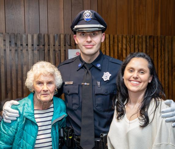 QCC Police Officer Derek Mendes with his grandmother Lani Carroll (left) and sister Elizabeth Mendes