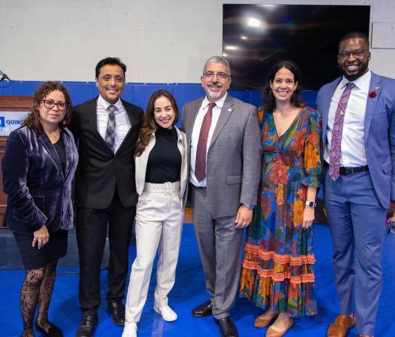 From left: Dr. Lorna Rivera, Germán Chiriboga, Mariana Atencio, Dr. Luis Pedraja, Elena Quiroz-Livanis and Kevin Lovaincy