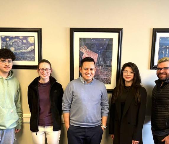 From left: Mohamed Kanafani, Anna Kessler, Professor Eduardo Rivas, Elizabeth Coffey and Nahum Echevarria