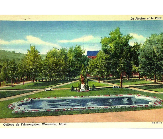 A postcard of what QCC's campus used to look like when it was Assumption Preparatory School.
