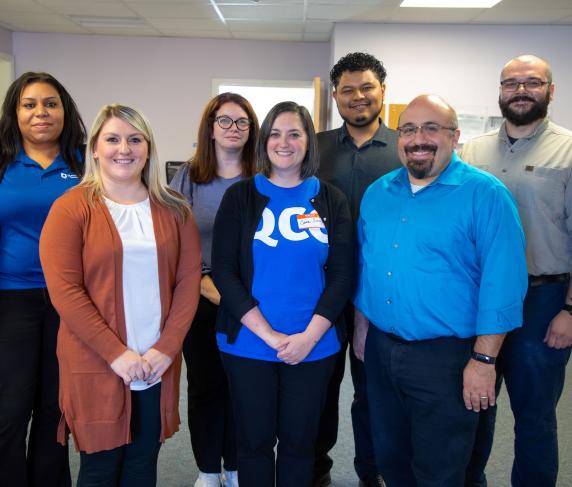 (From left) Associate Director of Human Resources Jenilee Simmons, Human Resources Generalist Karyssa Callahan, Human Resources Generalist Jessica Schavrien, Executive Director of Human Resources Sara Simms, Human Resources Staff Assistant Roger Flores Guzman, Associate Director of Human Resources Operations David Shapiro, and Human Resources Generalist Conner Meece