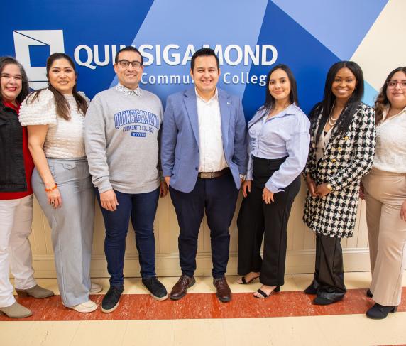 VITA program participants (from left) Wanda Morales, Dennise Coelle, Joshua Roman, Associate Professor of Accounting Eduardo Rivas, Adriana Nunez Tang, Rebecca Aime and Gina Cela-Guallpa