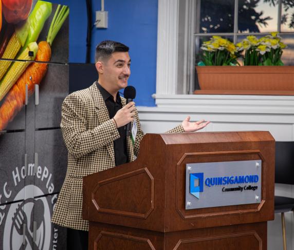 QCC Foundation President Jorgo Gushi speaks at the annual scholarship luncheon.