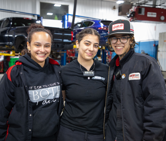 QCC students and alum have thrived at Harr Toyota, including (from left) Keryane Garcia, Mariam Abdelwahab, and Deb Bermudez.