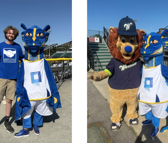 When Bravehearts mascot Jake had a birthday last month, the Wyvern was ready to party! Assistant Director of Athletics Jarrett Niland stopped by too.
