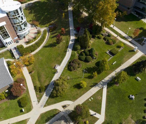 An aerial shot of the worcester campus