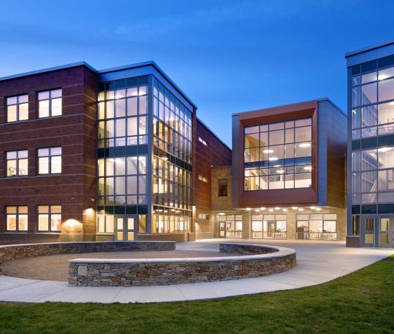 Southbridge High School main entrance at night