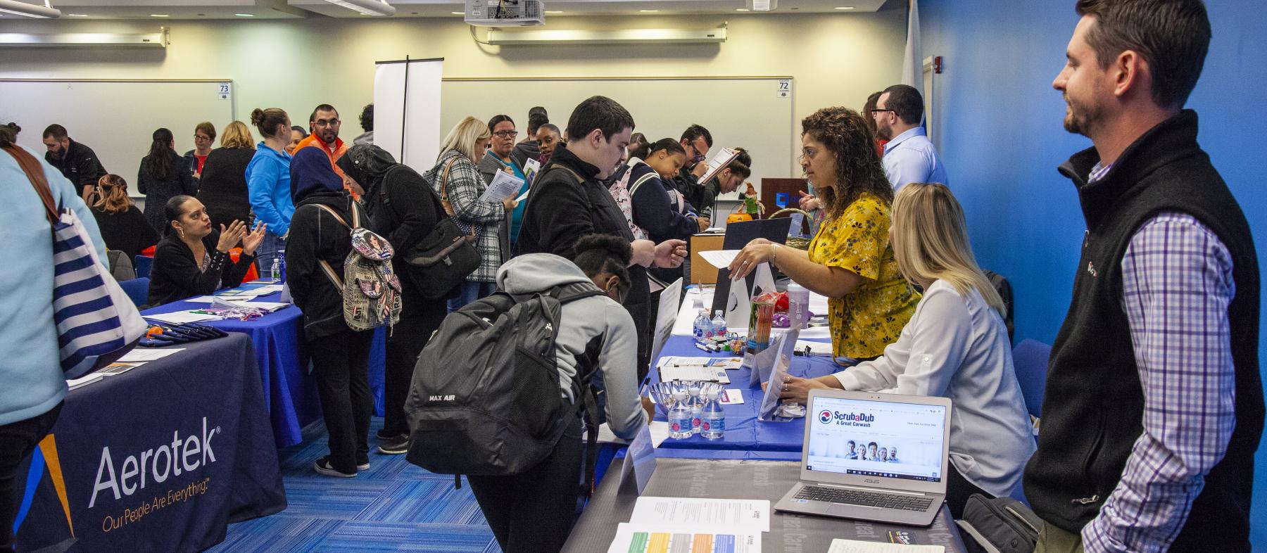 A career fair held on campus in the Harrington Learning Center