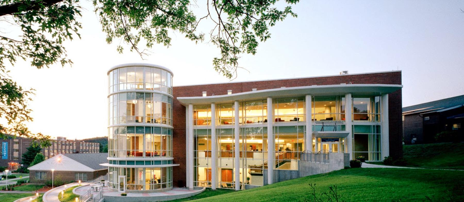 The Harrington learning Center at night