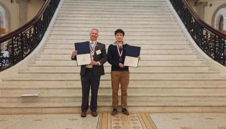 Jon Sawyer (left) and Quint Kunar-Hallas at the Massachusetts State House
