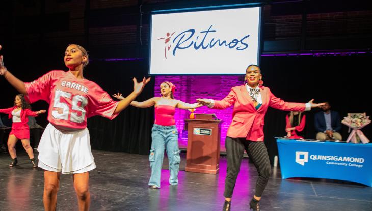 Keynote speaker Masielle Paulino (right) during a dance performance at the HACE Awards.