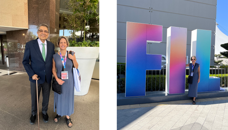 Dean of Library and Academic Support Services Cary Morse at the Feria Internacional del Libro de Guadalajara with author Sergio RamÃrez (left).