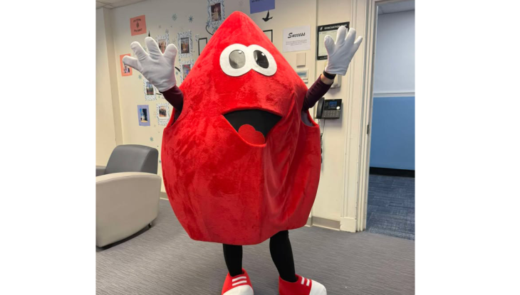 Captain Hemoglobin made a special appearance at QCC's blood drive.