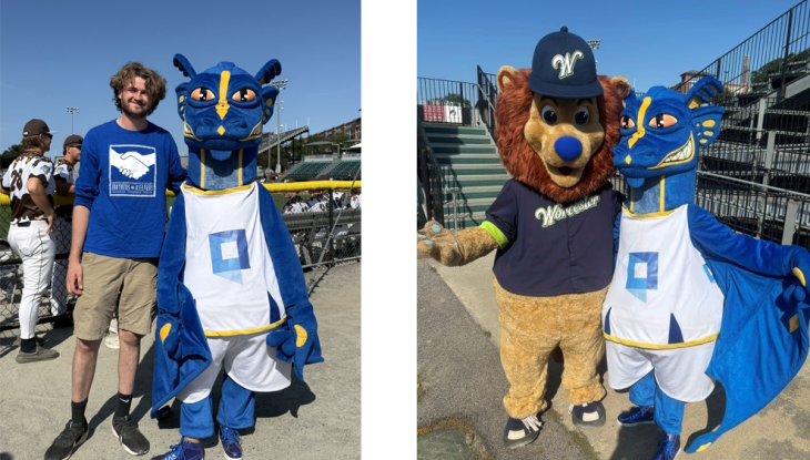 When Bravehearts mascot Jake had a birthday last month, the Wyvern was ready to party! Assistant Director of Athletics Jarrett Niland stopped by too.