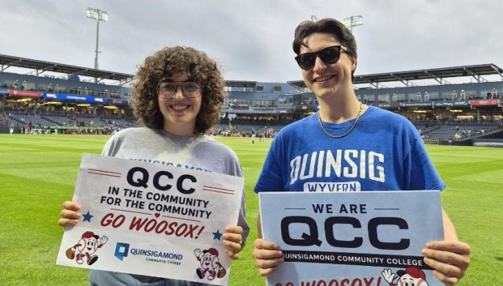 QCC students Maya Henry (left) and Robert Osimo at the WooSox Community College Night.