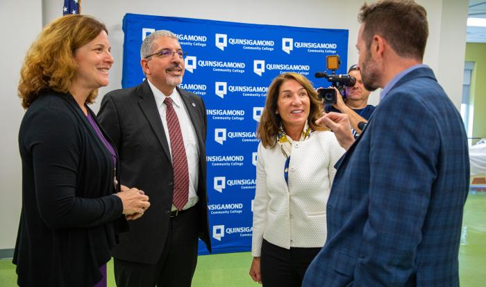 Sec. of Labor and Workforce Development, Rosalin Acosta; QCC President Luis G. Pedraja, Ph.D.; and Lt. Governor Karyn Polito Sec. of Labor and Workforce Development, Rosalin Acosta; QCC President Luis G. Pedraja, Ph.D.; and Lt. Governor Karyn Polito