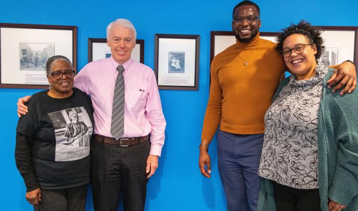 Benetta Kuffour and Frank Morrill with Executive Director of DEI Kevin Lovaincy and Director of Student Life Ashlee Givins. Benetta Kuffour and Frank Morrill with Executive Director of DEI Kevin Lovaincy and Director of Student Life Ashlee Givins.