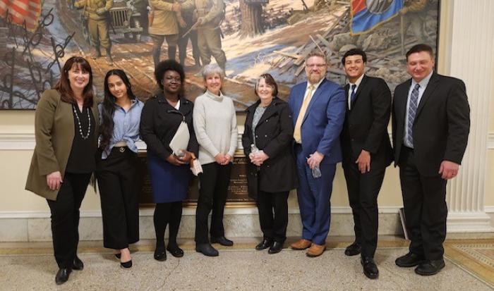 The Early College Worcester group with Senator Robyn Kennedy (left). The Early College Worcester group with Senator Robyn Kennedy (left).