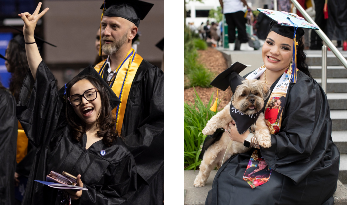 Excited graduates (and pets!) at QCC's 2024 commencement ceremony Excited graduates (and pets!) at QCC's 2024 commencement ceremony