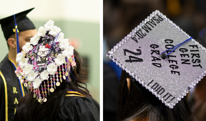 Graduation caps at QCC's 2024 commencement ceremony Graduation caps at QCC's 2024 commencement ceremony