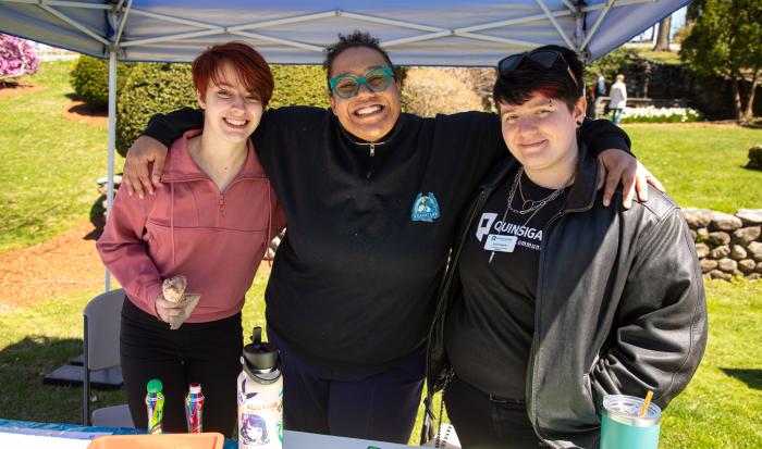 From left: Student Hannah Rosenkrantz, Director of Student Life & Leadership Ash Givins and Case/Resources Manager Jack Vezeris From left: Student Hannah Rosenkrantz, Director of Student Life & Leadership Ash Givins and Case/Resources Manager Jack Vezeris