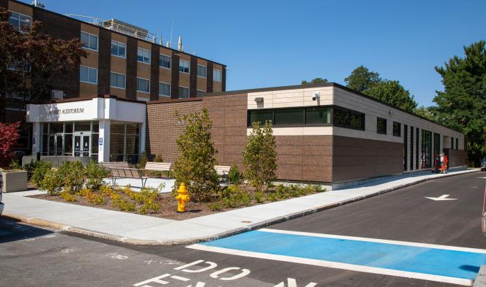 The Hebert Auditorium has a new second entrance on the side of the building. The Hebert Auditorium has a new second entrance on the side of the building.