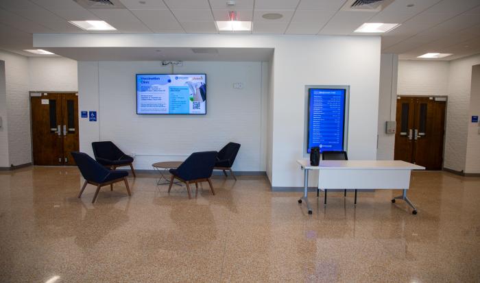 The new lobby of the Hebert Auditorium has a light and bright feel. The new lobby of the Hebert Auditorium has a light and bright feel.