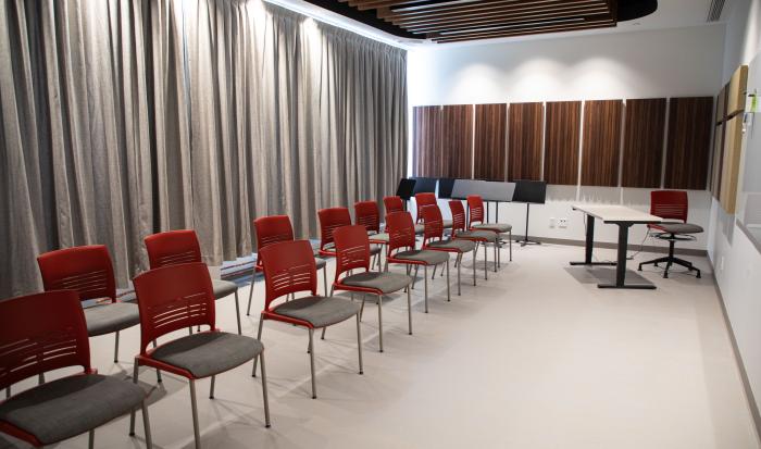 A new practice space in the Hebert Auditorium for music students. A new practice space in the Hebert Auditorium for music students.