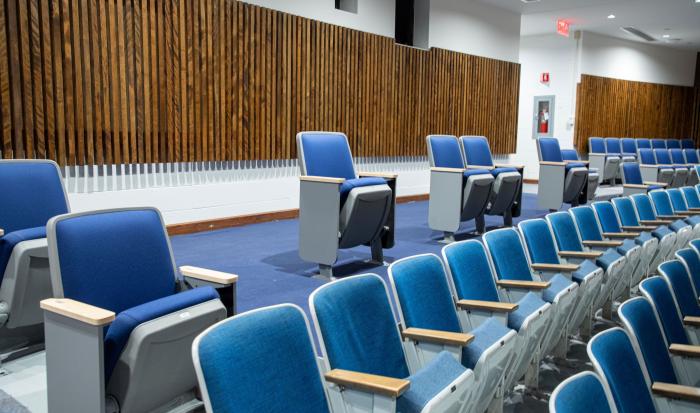 The Hebert Auditorium has increased seating areas for people who use wheelchairs. The Hebert Auditorium has increased seating areas for people who use wheelchairs.