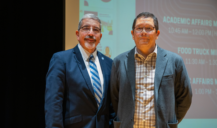 QCC President Dr. Luis Pedraja (left) and Massachusetts Commissioner of Higher Education Dr. Noe Ortega QCC President Dr. Luis Pedraja (left) and Massachusetts Commissioner of Higher Education Dr. Noe Ortega