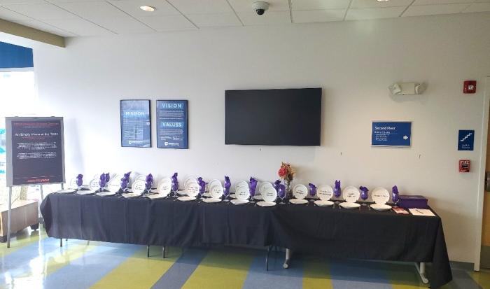 An Empty Place at the Table display at QCC's Downtown campus.