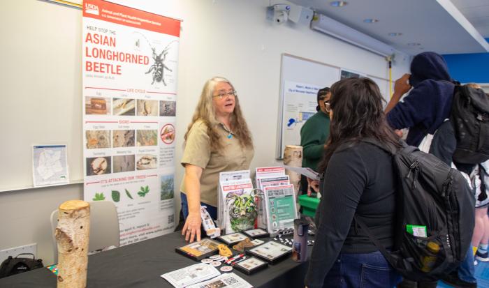 A representative from the Asian Longhorned Beetle Eradication Program at the Green Career Fair A representative from the Asian Longhorned Beetle Eradication Program at the Green Career Fair