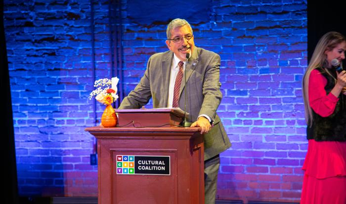 QCC President Dr. Luis Pedraja delivering closing remarks at the HACE Awards. QCC President Dr. Luis Pedraja delivering closing remarks at the HACE Awards.