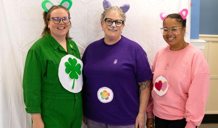 Care Bear Stare with the President's Office (from left) Special Assistant to the President for College Engagement Jess Ahrens, Executive Assistant to the President Lu Costa and Staff Assistant to the President-Administrative Services Anianjolice Oquendo Care Bear Stare with the President's Office (from left) Special Assistant to the President for College Engagement Jess Ahrens, Executive Assistant to the President Lu Costa and Staff Assistant to the President-Administrative Services Anianjolice Oquendo