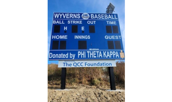 The new baseball scoreboard made possible by Phi Theta Kappa and the QCC Foundation The new baseball scoreboard made possible by Phi Theta Kappa and the QCC Foundation
