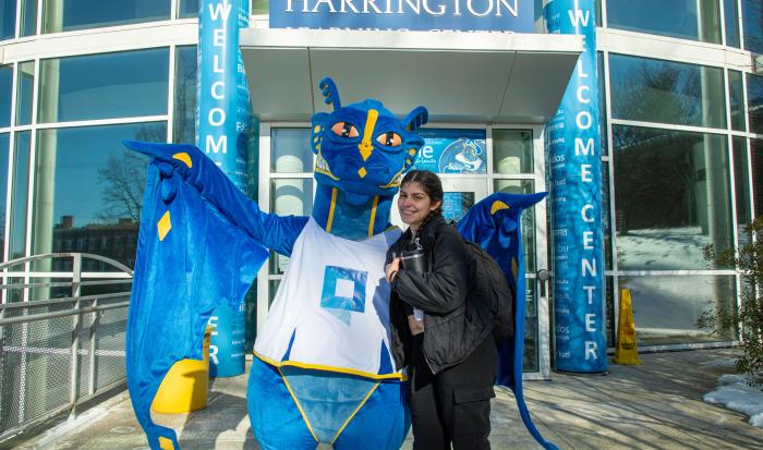 Chilly temperatures didn't stop the Wyvern from welcoming students back to QCC Chilly temperatures didn't stop the Wyvern from welcoming students back to QCC