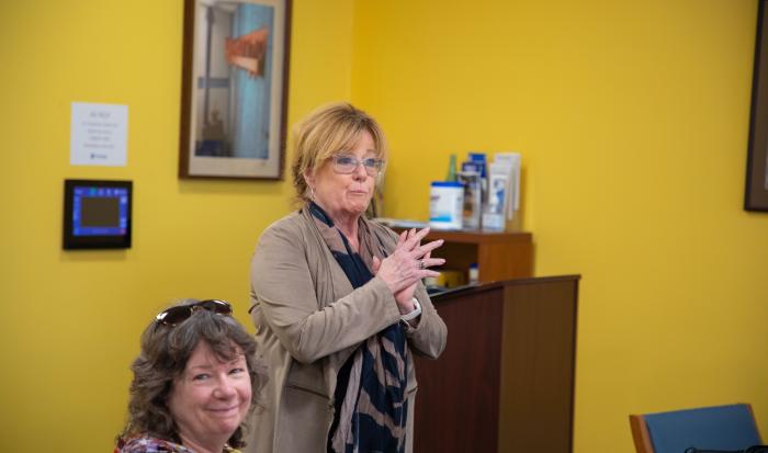 Professor of Interactive Media Program Mary Valentine welcomes the exchange participants. Professor of Interactive Media Program Mary Valentine welcomes the exchange participants.